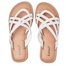 Sandálias femininas Luoika Flat Wide White 13XW Summer Beach