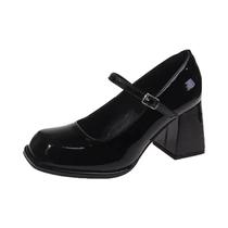 Sandálias Femininas Mary Janes De Couro Preto Com Fivela Vintage, Antiderrapantes, Salto Médio, Sandálias Femininas Mary Janes De Couro Preto Com Fivela Vintage, Antiderrapantes, Salto Médio,