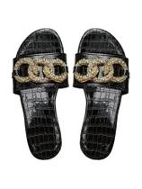 Sandálias femininas OYOANGLE douradas com corrente grossa e efeito croco