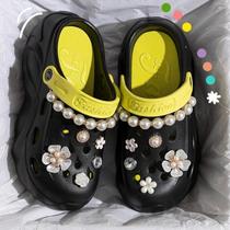 Sandálias Femininas Plataforma Chunky Slip on Com Corrente De Pérolas DIY, Chinelos De EVA Com Sola