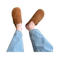 Sandálias Femininas Retrô De Camurça Com Tira Traseira, Sola Macia, Bico Redondo, Salto Grosso, Cor Sandálias Femininas Retrô De Camurça Com Tira Traseira, Sola Macia, Bico Redondo, Salto Grosso, Cor