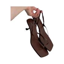 Sandálias Femininas Retrô Marrom Com Salto Gatinho, Bico Quadrado E Tira Traseira Moda Sexy Casual Sandálias Femininas Retrô Marrom Com Salto Gatinho, Bico Quadrado E Tira Traseira Moda Sexy Casual