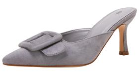 Sandálias femininas VETASTE, mulas de salto alto, bico fino, fivela de camurça