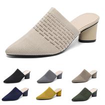 Sandálias femininas ZLNMLD de malha de malha de salto grosso Mules Apricot 36