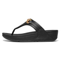 Sandálias FitFlop Lulu Chunky-Snaffle Leather Wedge pretas femininas Sandálias FitFlop Lulu Chunky-Snaffle Leather Wedge pretas femininas