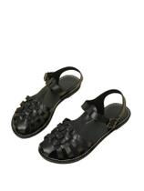 Sandálias GORGLITTER Mexicanos Huaraches femininas de couro preto Sandálias GORGLITTER Mexicanos Huaraches femininas de couro preto