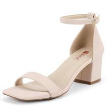 Sandálias IDIFU Nude Nubuck, salto baixo, quadradas, bico aberto, femininas