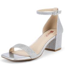Sandálias IDIFU Silver Glitter, salto baixo, bico aberto para mulheres