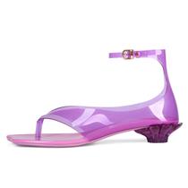 Sandálias Jelly Transparentes Femininas USRUNOE com Salto Baixo e Tira no Tornozelo Sandálias Jelly Transparentes Femininas USRUNOE com Salto Baixo e Tira no Tornozelo