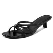 Sandálias Kitten Heels Athlefit com bico quadrado preto para mulheres