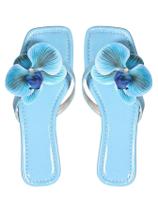 Sandálias MakeMechic Flower, sandálias planas de couro azul para mulheres Sandálias MakeMechic Flower, sandálias planas de couro azul para mulheres