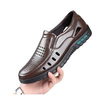 Sandálias Masculinas De Couro De Vaca Respirável Com Design Vazado, Slip-On, Verão 2024, Calçados