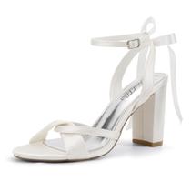 Sandálias Mofri ShowHow femininas com gravata borboleta de seda e cetim marfim Sandálias Mofri ShowHow femininas com gravata borboleta de seda e cetim marfim