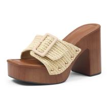 Sandálias Oiamenne Raffia com salto para mulheres, plataforma, tamanho 6