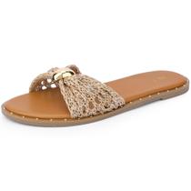 Sandálias Perphy Flats Raffia Knot, bico aberto, cáqui, para mulheres