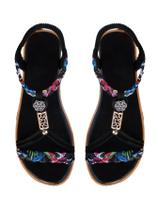 Sandálias SweatyRocks Flower Braided Flat com alça de tornozelo preta Sandálias SweatyRocks Flower Braided Flat com alça de tornozelo preta