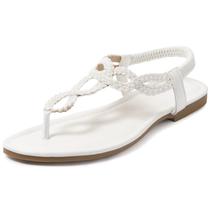 Sandálias, tanga feminina trançada com alça em T, branca Sandálias, tanga feminina trançada com alça em T, branca