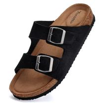 Sandálias Torotto Womens Slides, palmilha de cortiça, camurça preta Sandálias Torotto Womens Slides, palmilha de cortiça, camurça preta