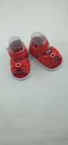 Sandálias Vermelha De Poá De Tecido Para Bebê