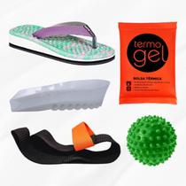 Sandallia Ortopédica Massageadora Esporão + Kit Faixa de Alongamento Bolsa Térmica Gel e Bolinha