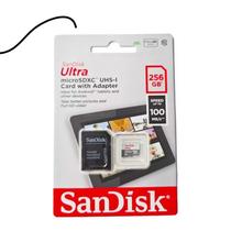 SanDisk Cartão de memória Ultra microSDXC UHS-I de 256 GB com adaptador - até 100MB/s, C10, U1, Full HD, A1, Cartão MicroSD - SDSQUAC-256G-GN6MA