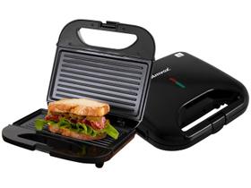 Sanduicheira e Grill Elétrica 750W Lanches Dupla Antiaderente Preta Amvox AMS 370 BLACK