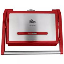 Sanduicheira e Grill Elétrico Panini 1200W Kian Inox com Chapas Antiaderentes, Vermelha, 127V