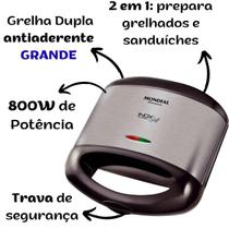 Sanduicheira E Grill Mondial 2 Em 1 Lancheira Misteira Premium Tostex Grelha Dupla Grande S07 Preto/Inox