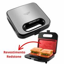 Sanduicheira Grill Britânia BGR16 Com Revestimento Redstone Inox e Preto