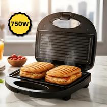 Sanduicheira Grill Elétrica 2 Em 1 Antiaderente Prensa Grelha Dupla 750W 220v Pão na Chapa
