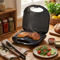 Sanduicheira Grill Elétrica 750W Antiaderente Prensa Dupla 2em1 Sanduiche Tostex Misto Quente Lanches Carnes Hamburguer Chapas Compacta Rápido Cozinha