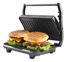Sanduicheira grill inox elétrica 1000w com trava fechamento indicador energia e preparo