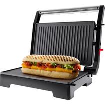 Sanduicheira Mini Grill Elétrico Oster Inox 2 em 1 com Chapas Ondulada e Lisa, Potência de 1000W Abertura 180 Graus OGRL230 127V