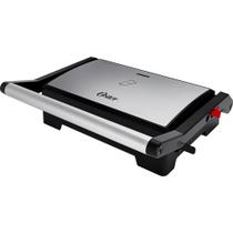 Sanduicheira Mini Grill Elétrico Oster Inox 2 em 1 com Chapas Ondulada e Lisa, Potência de 1000W e Abertura 180 OGRL230 127V