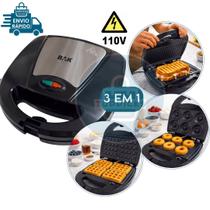 Sanduicheira Multiuso 3 em 1 110V 800W Grill Waffle e Donuts Antiaderente Pratica