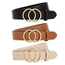 SANSTHS Kit com 3 Cintos Femininos de Cintura com Fivela Dupla em O SANSTHS Kit com 3 Cintos Femininos de Cintura com Fivela Dupla em O