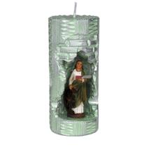 Santa Catarina. Rossoni Velas. Gruta em vela tam 07x16cm verde claro. Imagem em resina 9cm