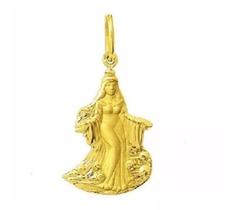 Santa Yemanja Grande Medalha 3 Cm Ouro 18k Pingente Iemanja Rainha do Mar K220