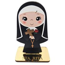 Santinha Decorativa - Santa Rita de Cássia - MDF Acrílico Espelhado Dourado - Enfeite de Mesa