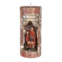 Santo Expedito. Rossoni Velas. Gruta em vela tam 07x16cm vermelha. Imagem em resina 9cm