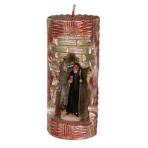 São Bento. Rossoni Velas. Gruta em vela tam 07x16cm vermelha. Imagem em resina 9cm