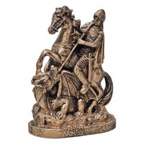 São Jorge Cavalo Guerreiro Estátua Decoração Resina Dourado - M3 Decoração