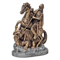 São Jorge Cavalo Guerreiro Estátua Resina Dourado Com Prata - M3 Decoração