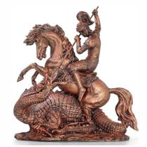 São Jorge com Cavalo e Dragão Ogum resina cor Cobre estatua grande