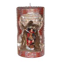 São Miguel Arcanjo. Rossoni Velas. Gruta em vela tam 10x16cm vermelha. Imagem em resina 9cm