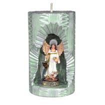 São Rafael Arcanjo. Rossoni Velas. Gruta em vela tam 10x16cm verde claro. Imagem em resina 10cm