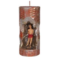 São Sebastião. Rossoni Velas. Gruta em vela tam 07x16cm vermelha. Imagem em resina 9cm
