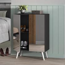 Sapateira 2 Portas Retrô com Espelho Nina Multimóveis Preta/Branca