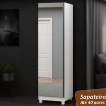 Sapateira até 40 Pares com Porta com Espelho com Pés Multiuso Gold Gelius - Branco Acetinado MDF Sapateira até 40 Pares com Porta com Espelho com Pés Multiuso Gold Gelius - Branco Acetinado MDF