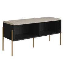 Sapateira Banco Estofado Oslo Artesano 93 cm (largura) em MDP Nero Tecido Fendi c/ Pés Metal Dourado